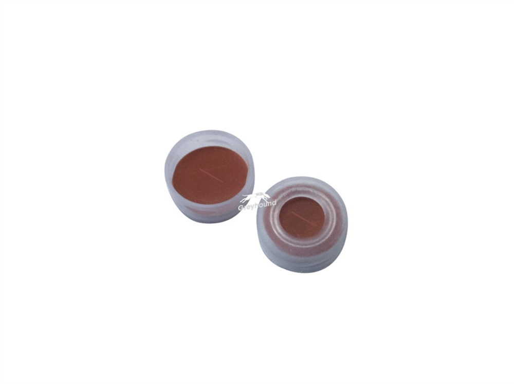 Picture of 8mm Snap Cap (Clear) with Red PTFE/White Silicone Septa, 1.3mm, Pre-Slit